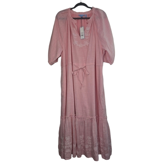 Draper James pink the tie waist midi dress Summer Prarie Romantic Boho Peasant - Picture 4 of 14